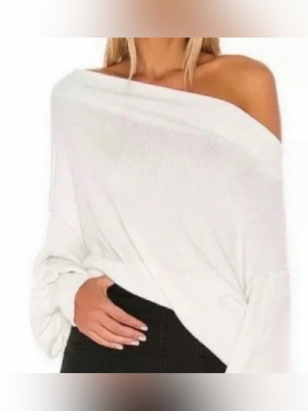 Free People Get Together Long Sleeve Off the Shoulder Top Women’s XS White 🤍 EUC